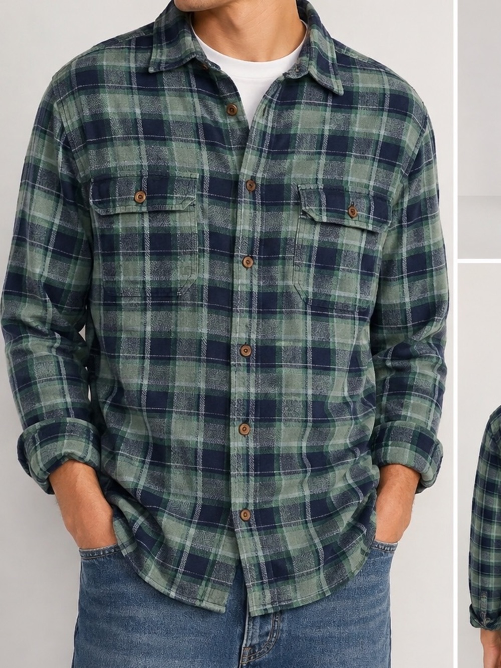Mossimo Supply Co. Green and Navy Plaid Button-Down Shirt